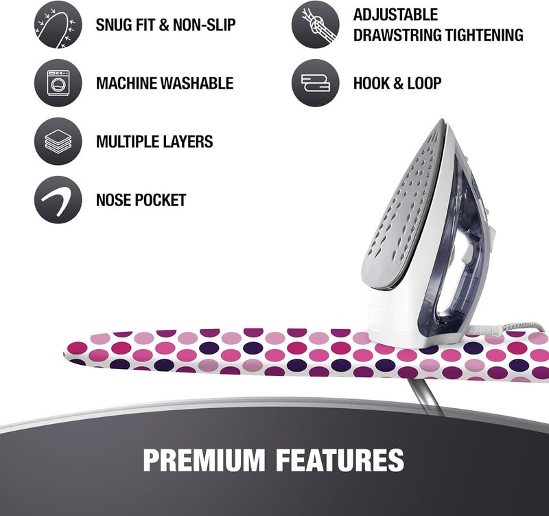 COTTY HOME Store Extra Thick Ironing Board Covers with Pad Standard Size 15x54, Snug Fit Adjustable Drawstring Tightening with Stopper, Heat Reflective Coating, Nose Pocket and Fastener Straps, Polka Dots - Image 3